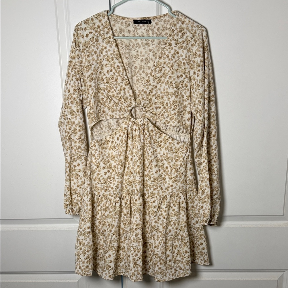 Elegant Cream Floral Long Sleeve Dress